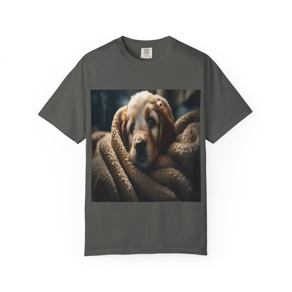 Cozy Puppy Photo T-Shirt — Cute Blanket Dog Graphic Tee