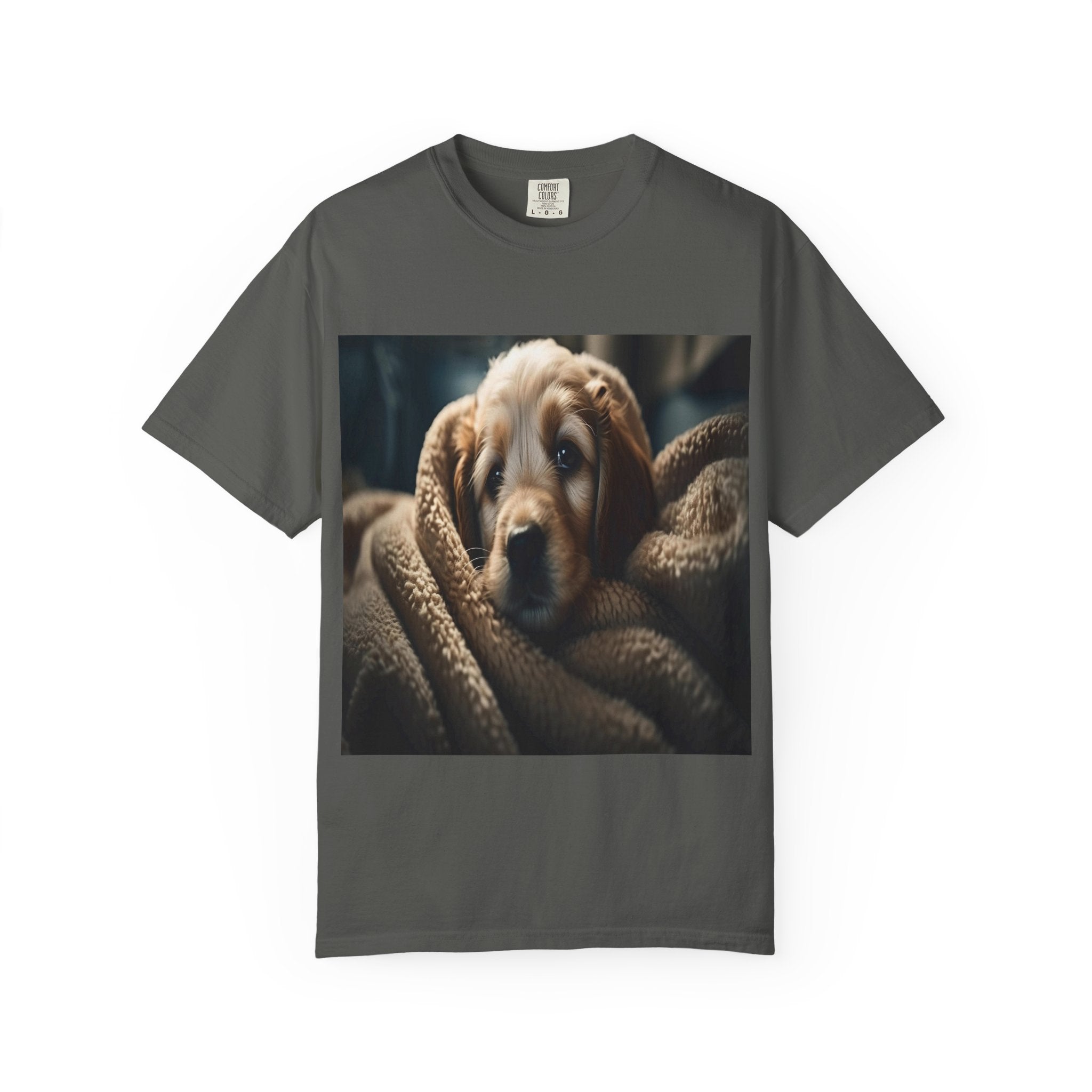 Cozy Puppy Photo T-Shirt — Cute Blanket Dog Graphic Tee