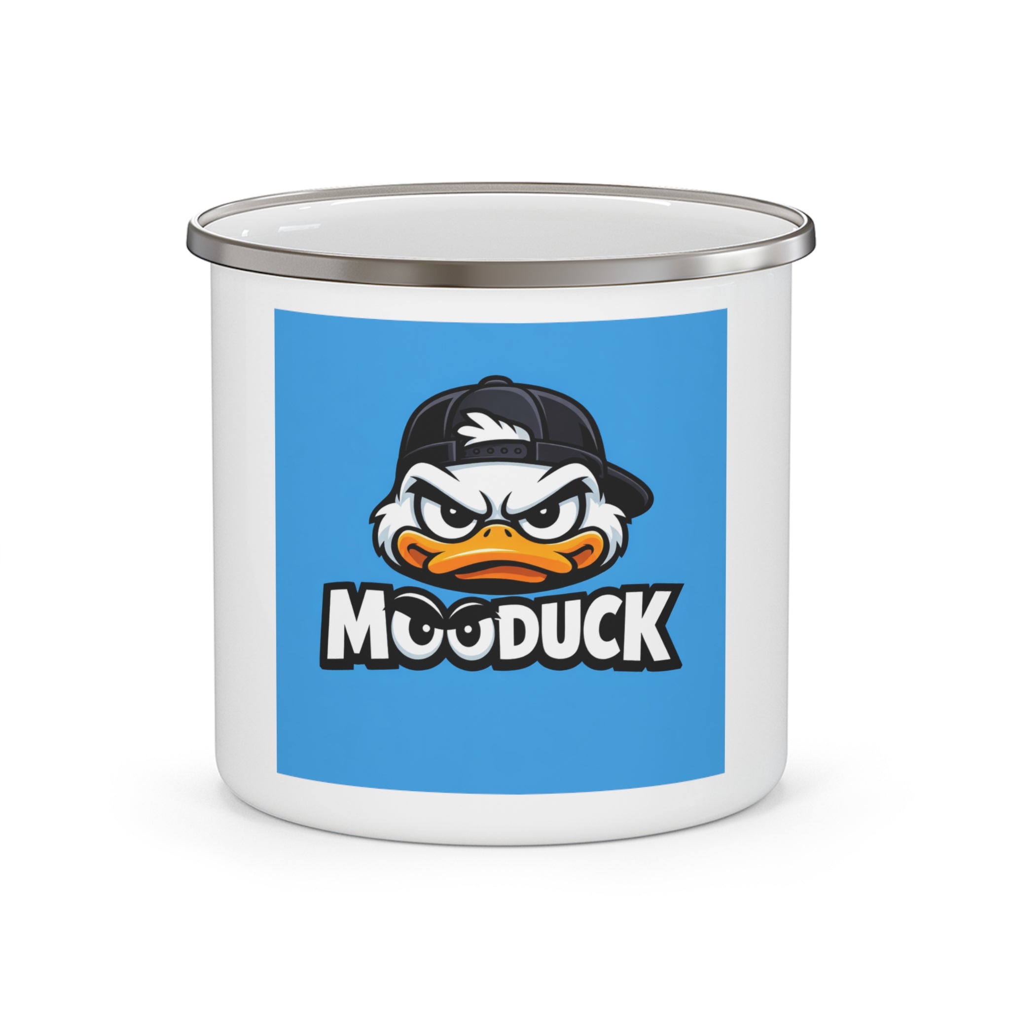 Mooduck Enamel Camping Mug — Angry Duck Logo Outdoor Coffee Cup