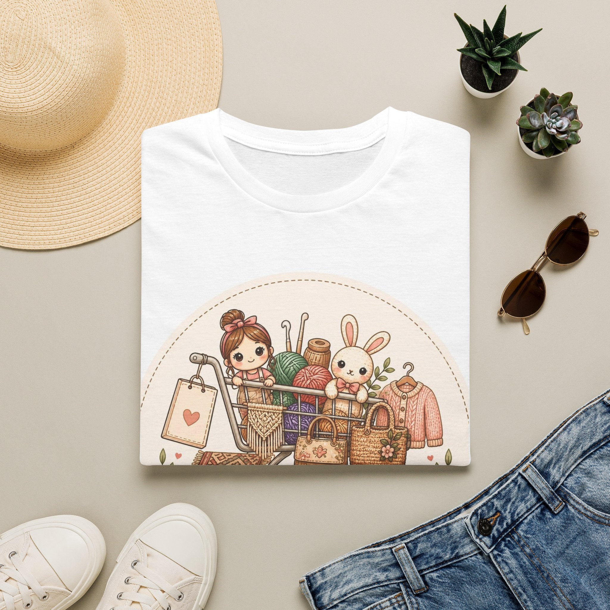 Handmade Hub T-Shirt — Cute Craft Cart Bunny & Doll Graphic Tee