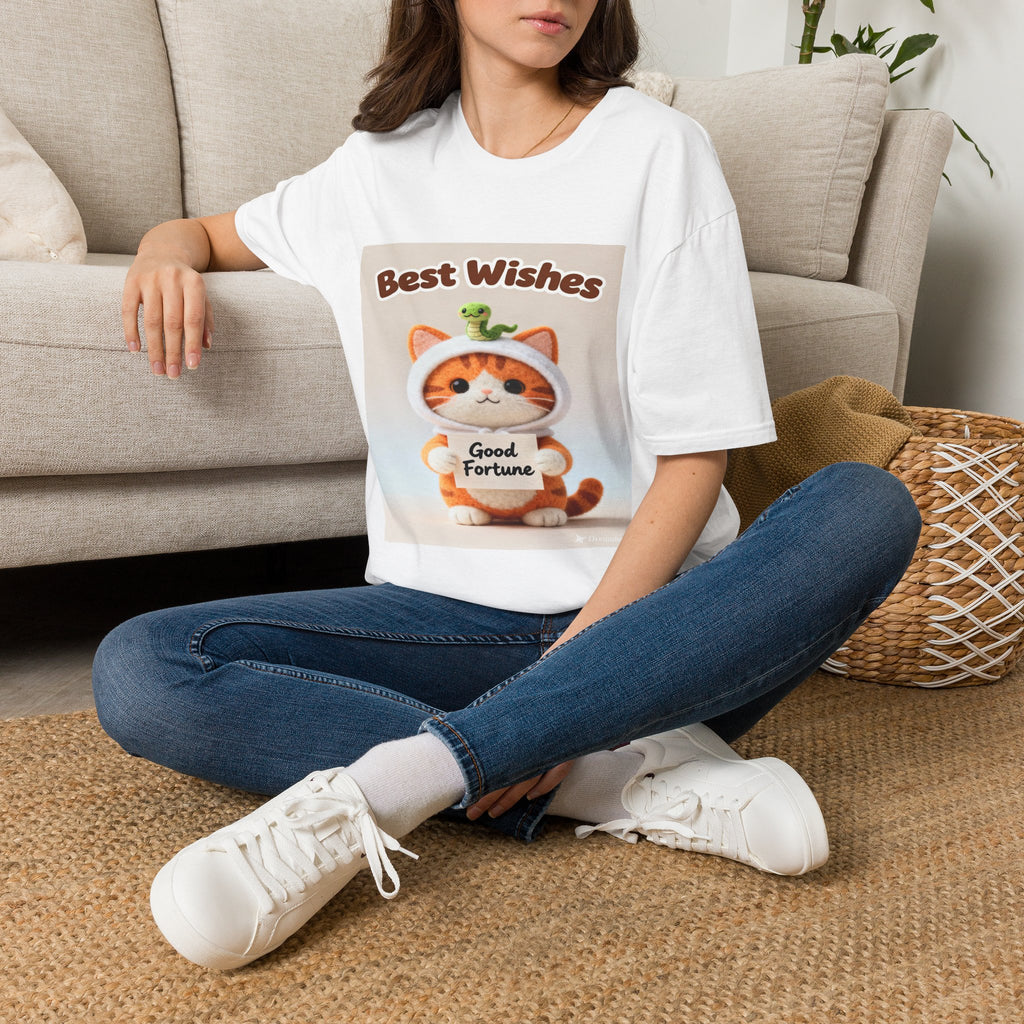 Best Wishes Cat T-Shirt — Cute Lucky Cat Design (Good Fortune)