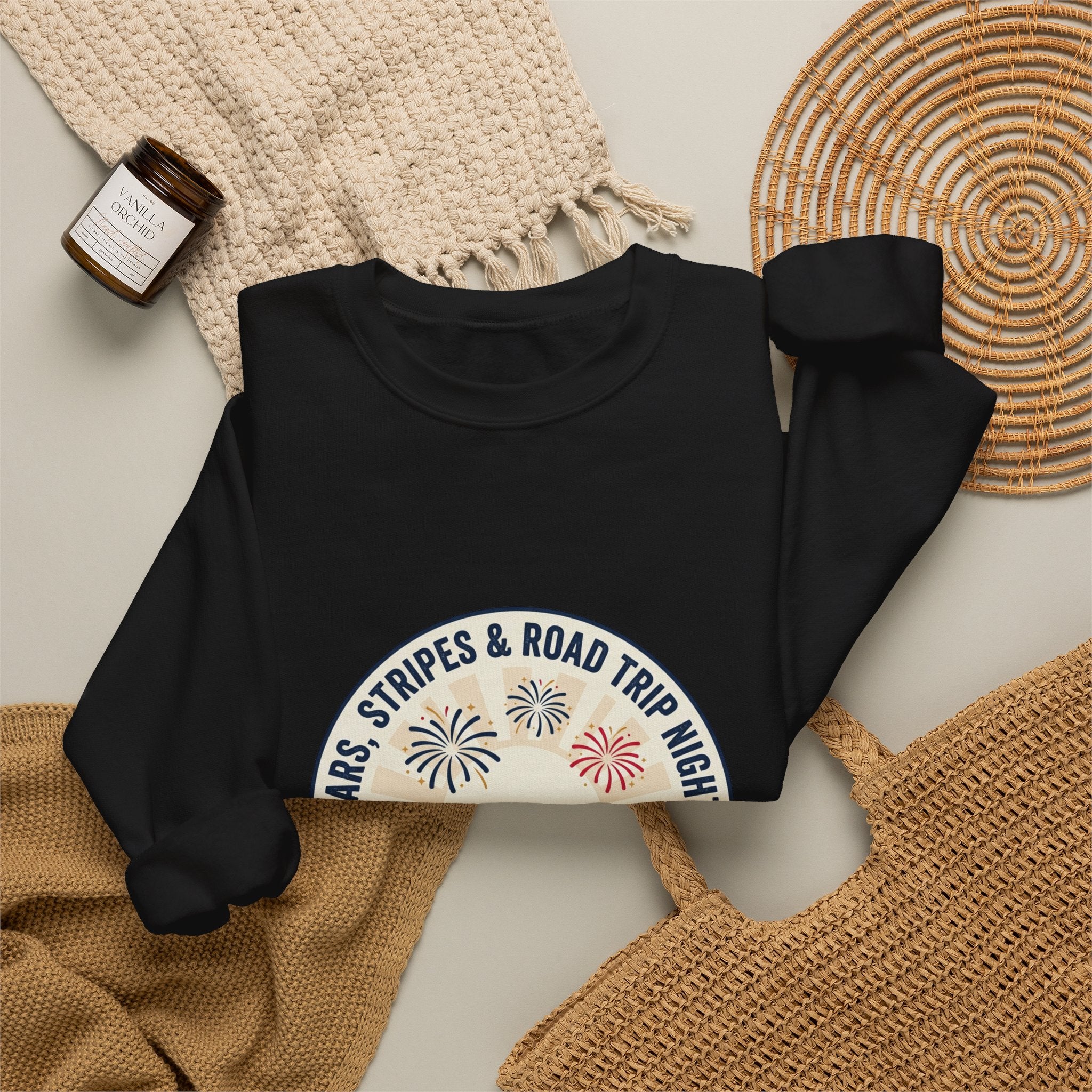 Stars & Stripes Road Trip Sweatshirt | vintage USA, red white blue Americana