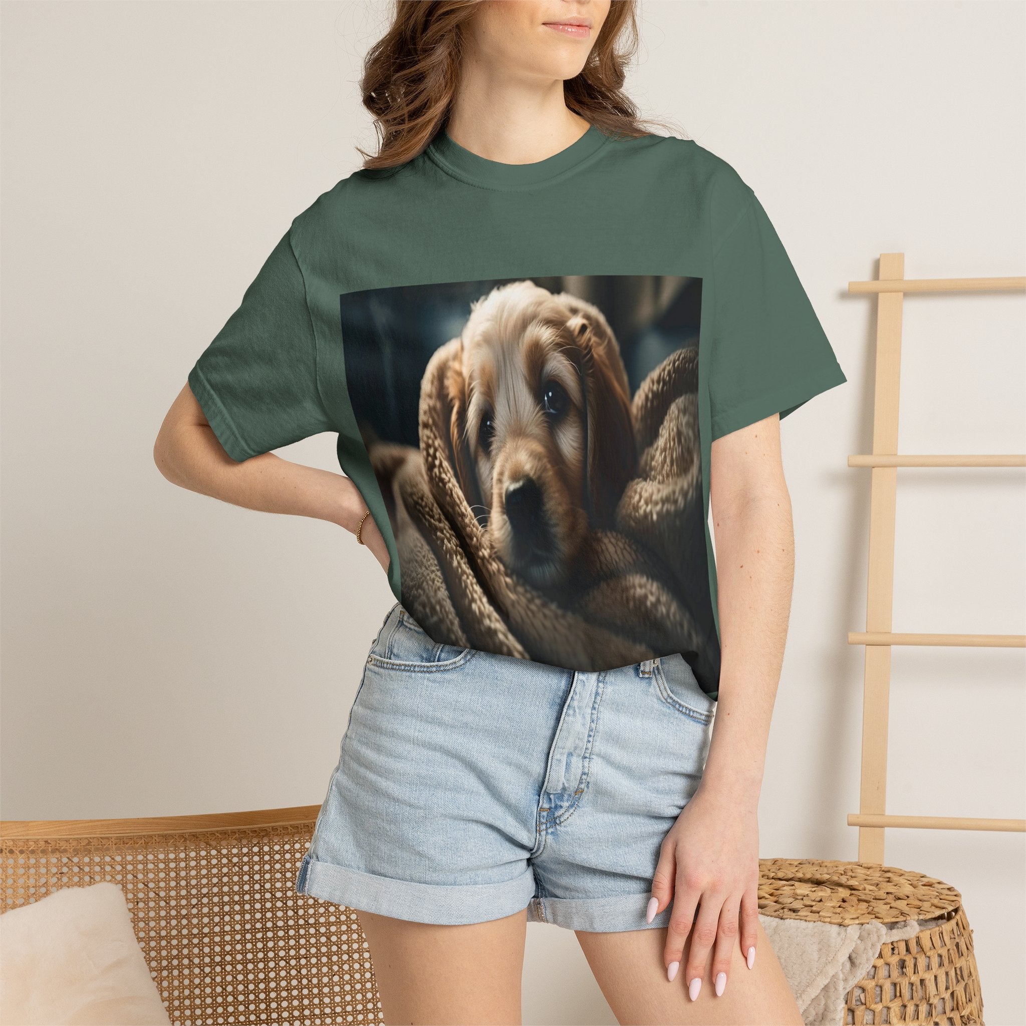 Cozy Puppy Photo T-Shirt — Cute Blanket Dog Graphic Tee