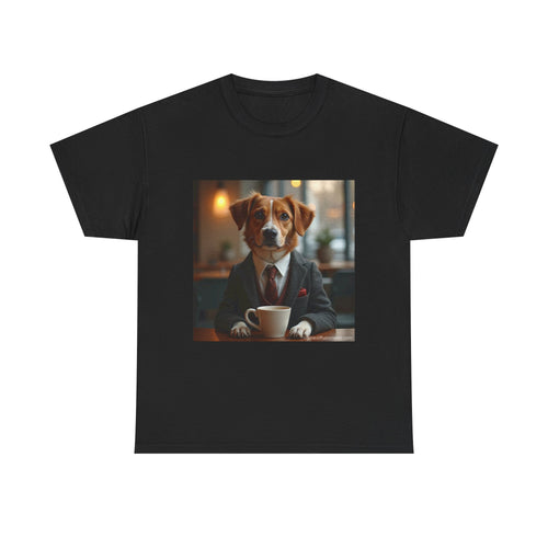 Dog in Suit Coffee Tee – Funny Canine Café T‑Shirt for Dog Lovers