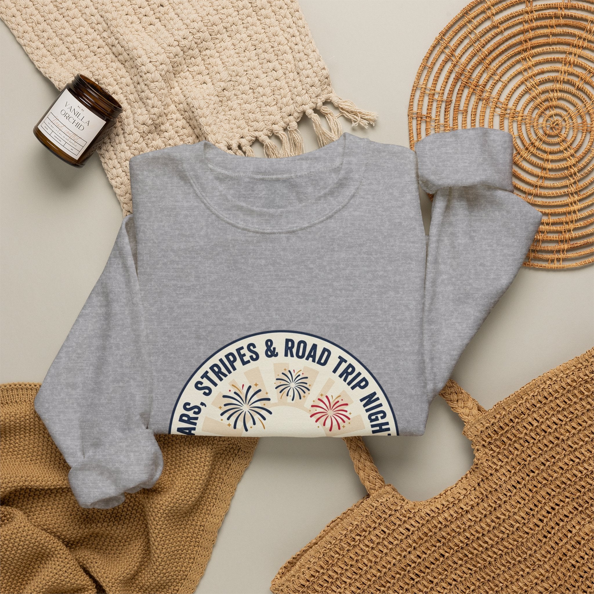 Stars & Stripes Road Trip Sweatshirt | vintage USA, red white blue Americana