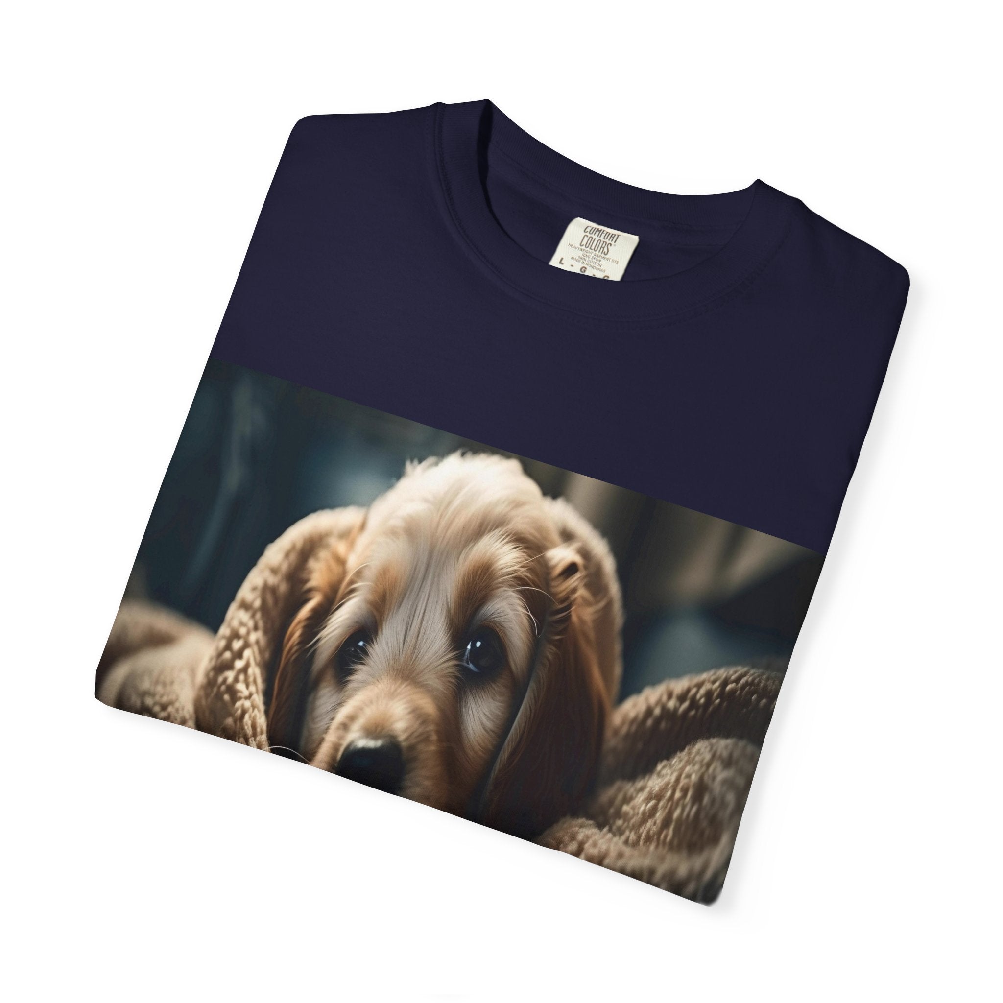 Cozy Puppy Photo T-Shirt — Cute Blanket Dog Graphic Tee