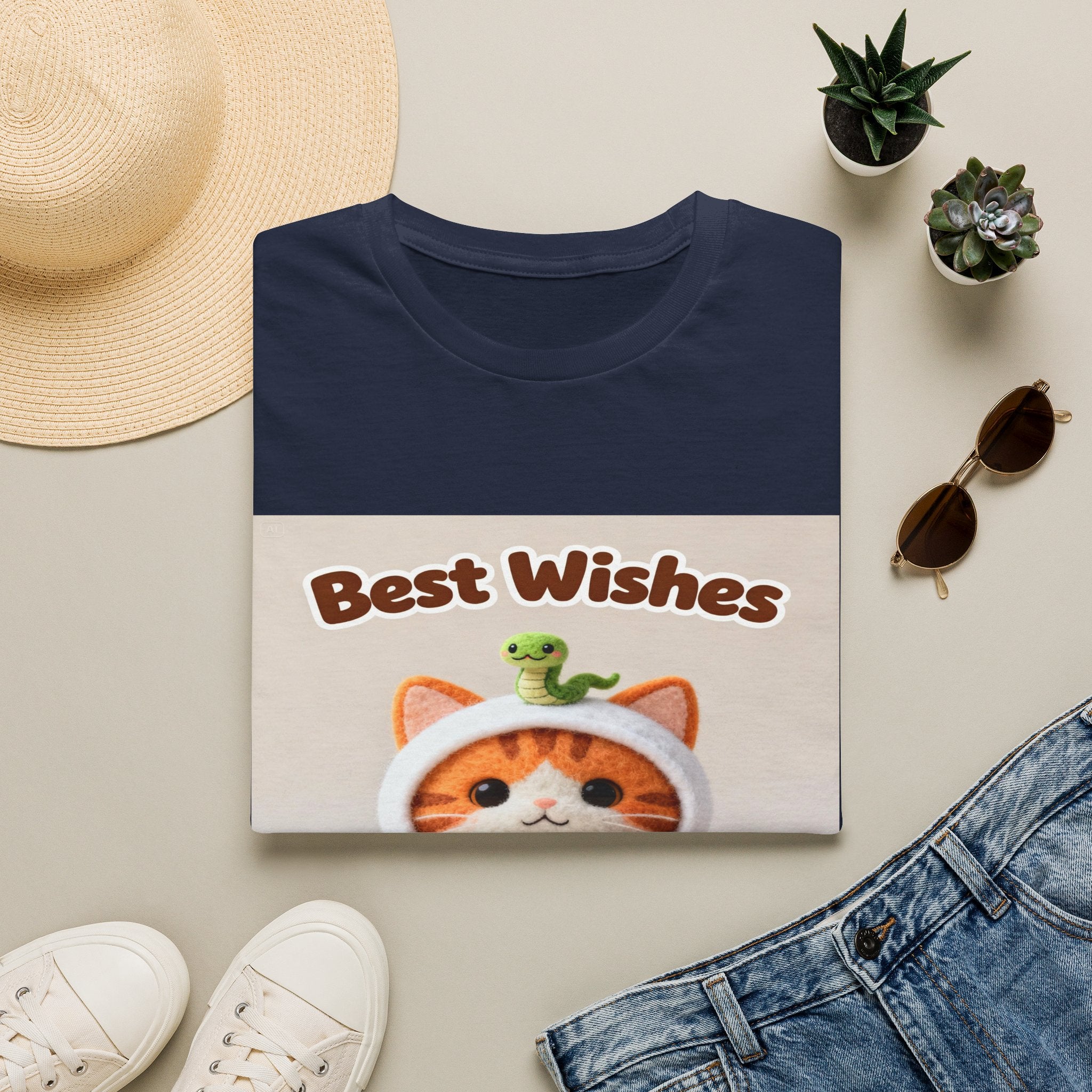 Best Wishes Cat T-Shirt — Cute Lucky Cat Design (Good Fortune)