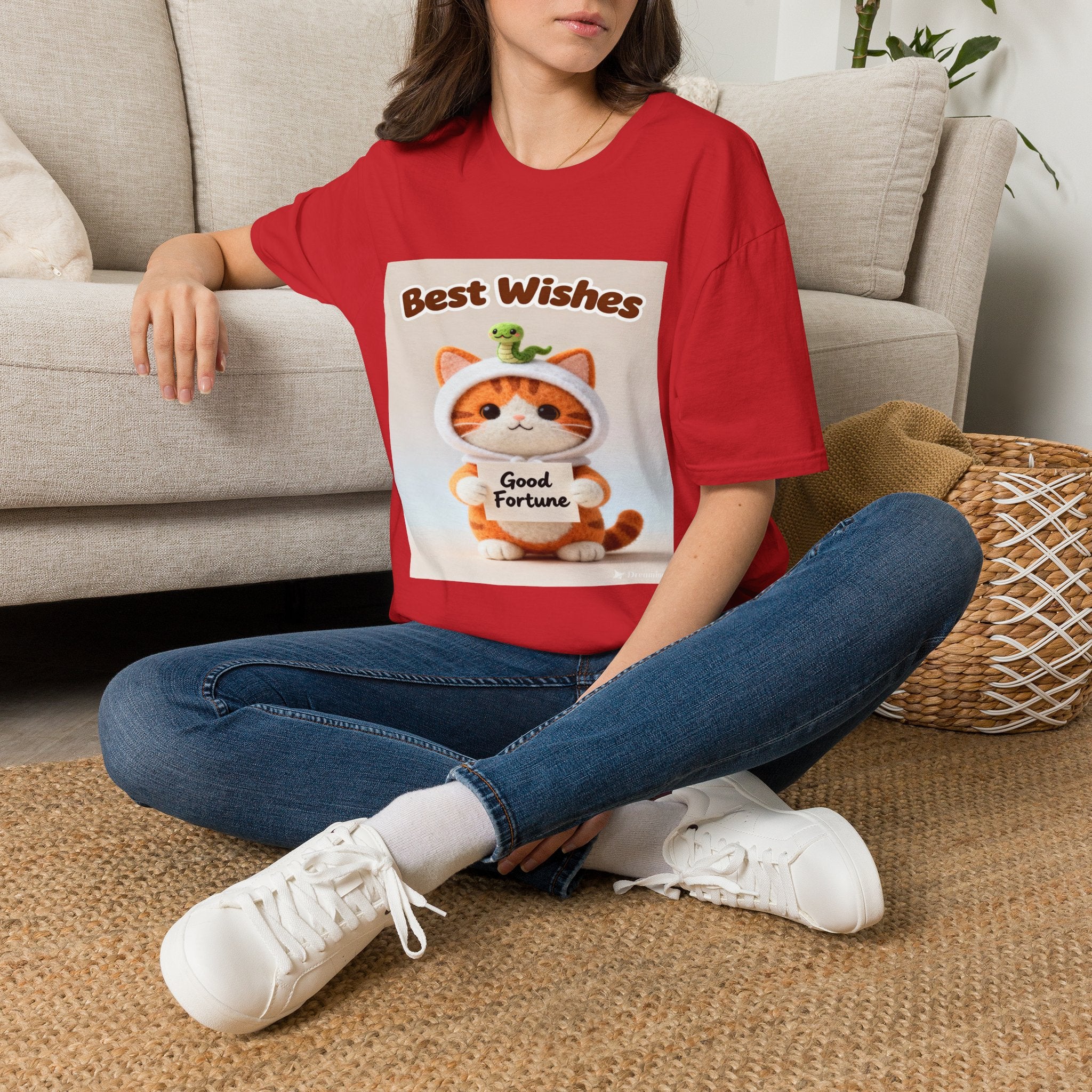 Best Wishes Cat T-Shirt — Cute Lucky Cat Design (Good Fortune)