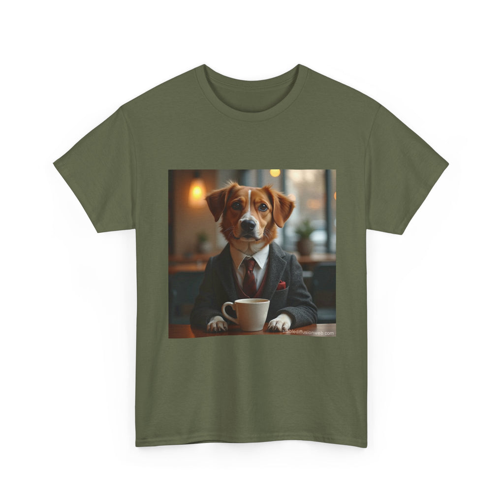 Dog in Suit Coffee Tee – Funny Canine Café T‑Shirt for Dog Lovers