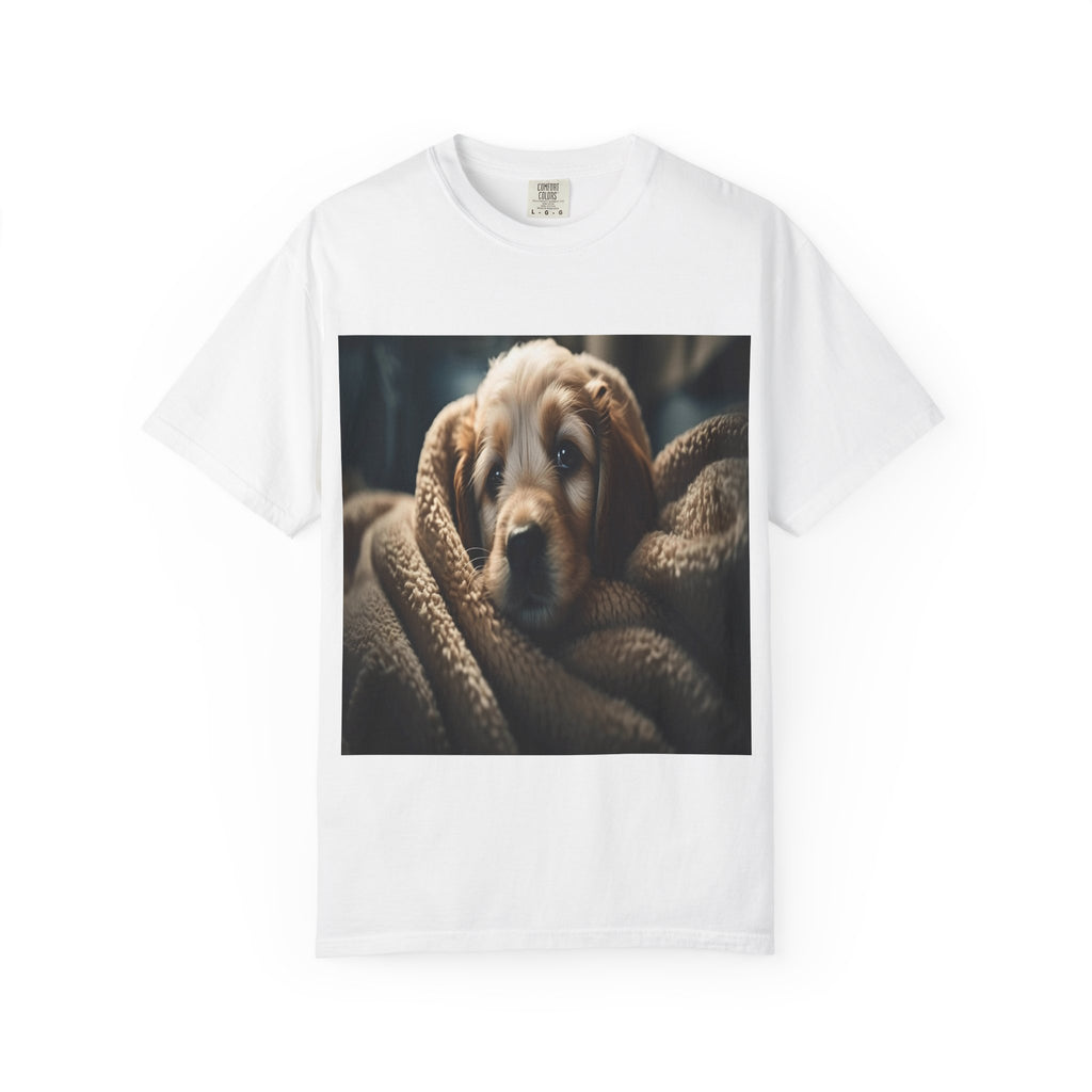 Cozy Puppy Photo T-Shirt — Cute Blanket Dog Graphic Tee