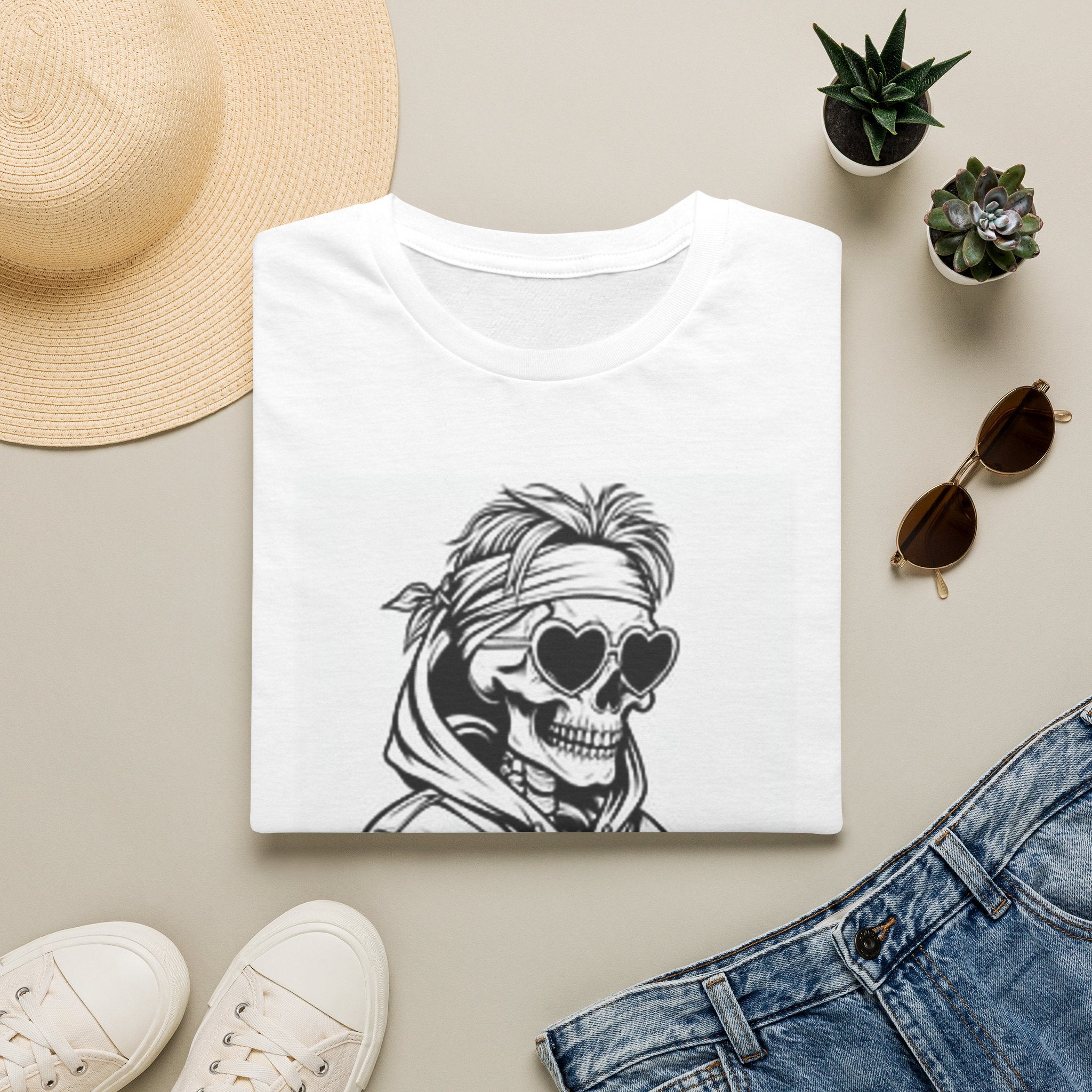 Skull with Heart Sunglasses T-Shirt — Casual Boho Skull Tee