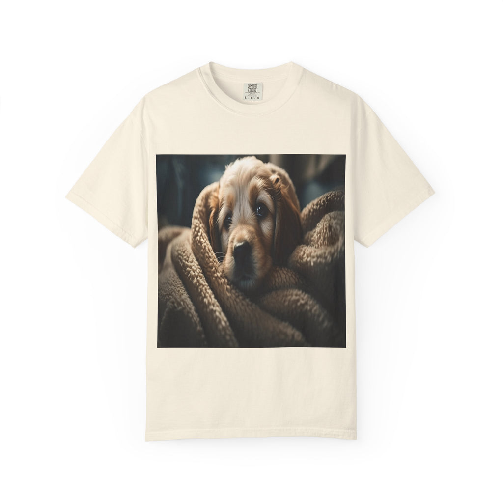 Cozy Puppy Photo T-Shirt — Cute Blanket Dog Graphic Tee