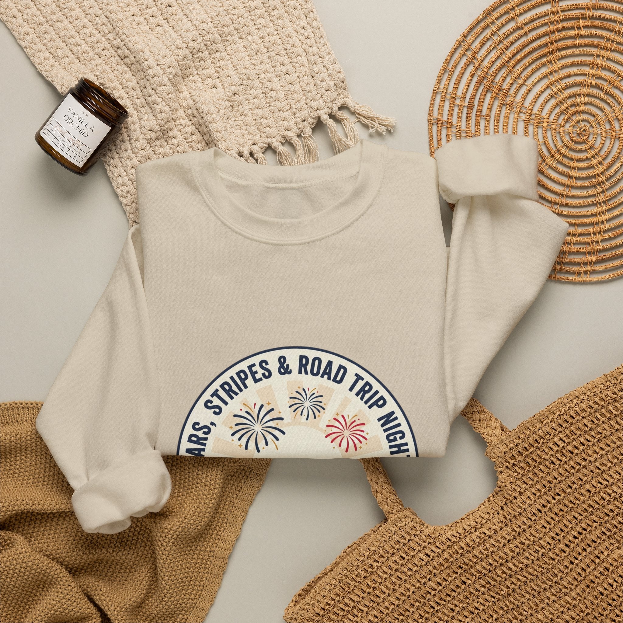 Stars & Stripes Road Trip Sweatshirt | vintage USA, red white blue Americana