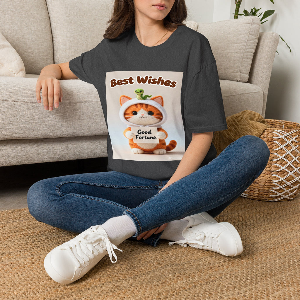 Best Wishes Cat T-Shirt — Cute Lucky Cat Design (Good Fortune)