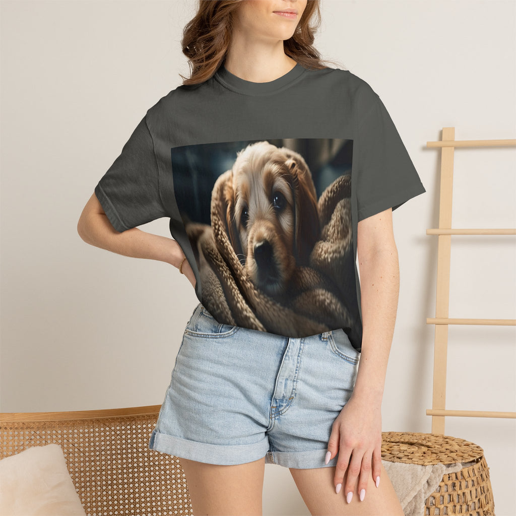 Cozy Puppy Photo T-Shirt — Cute Blanket Dog Graphic Tee