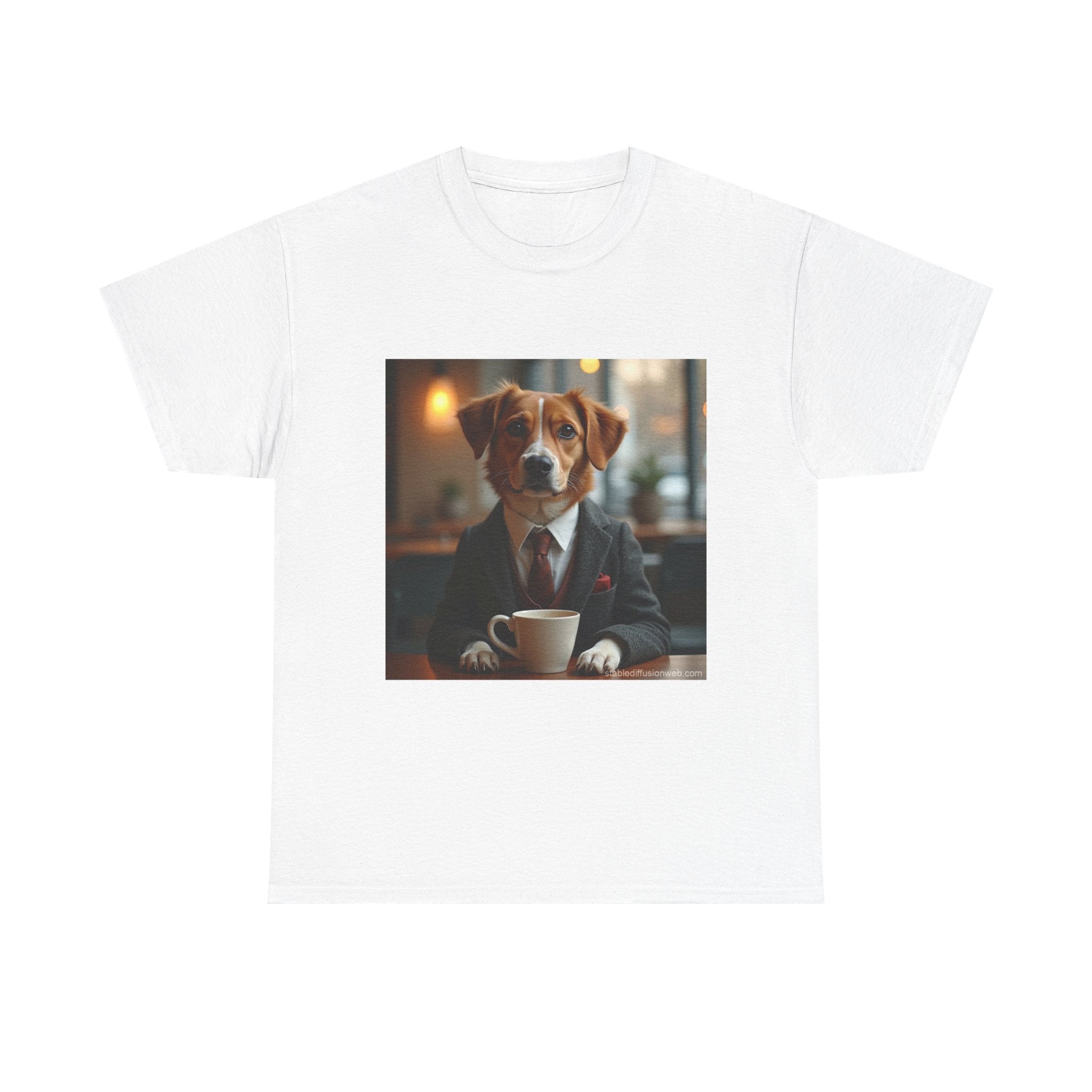 Dog in Suit Coffee Tee – Funny Canine Café T‑Shirt for Dog Lovers