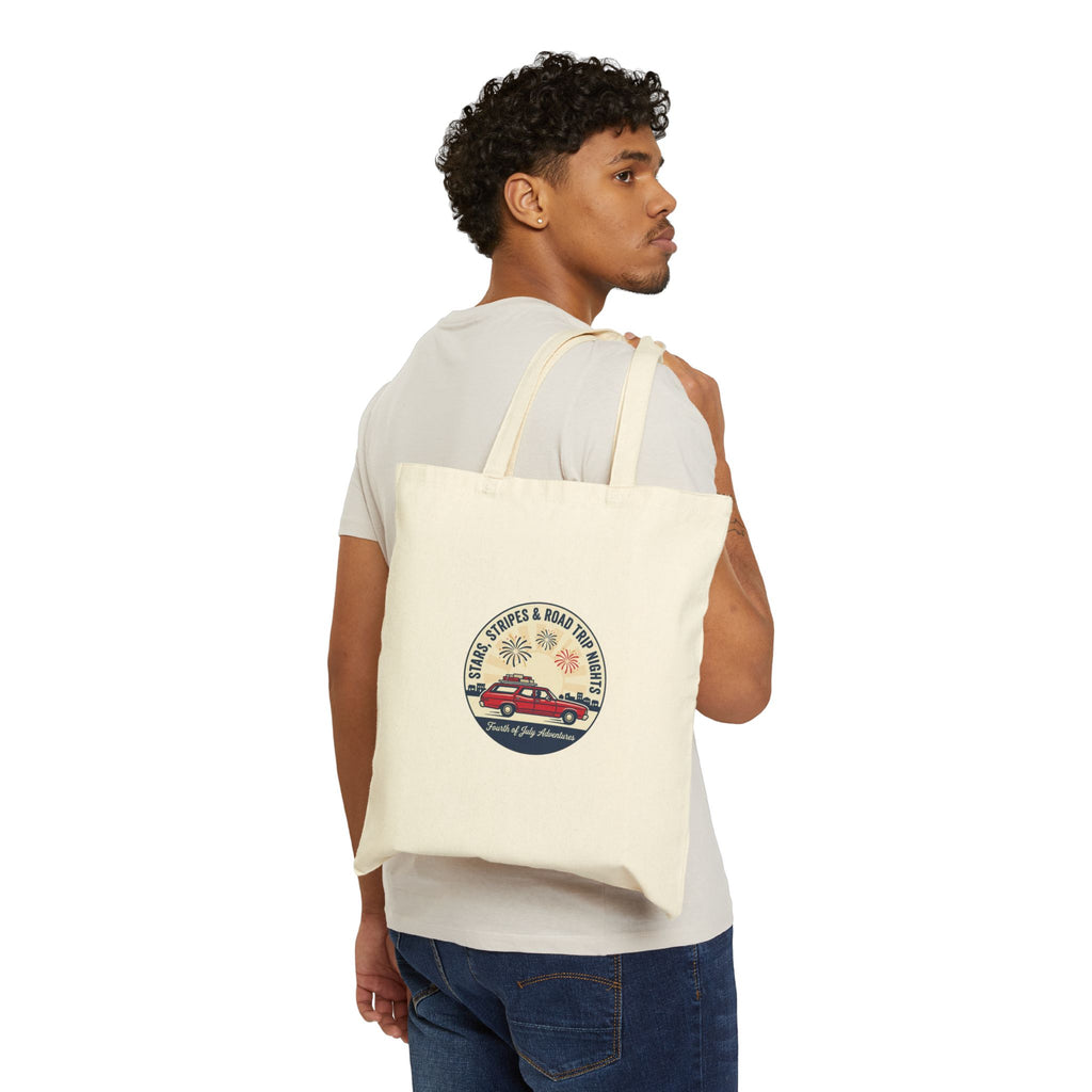Vintage Road Trip Americana Tote Bag, Red White Blue Coastal Canvas Bag, Patriotic Beach Tote, USA Travel Bag, 4th of July Gift, American Summer Tote