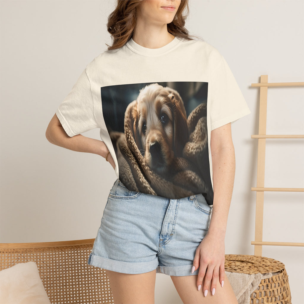 Cozy Puppy Photo T-Shirt — Cute Blanket Dog Graphic Tee