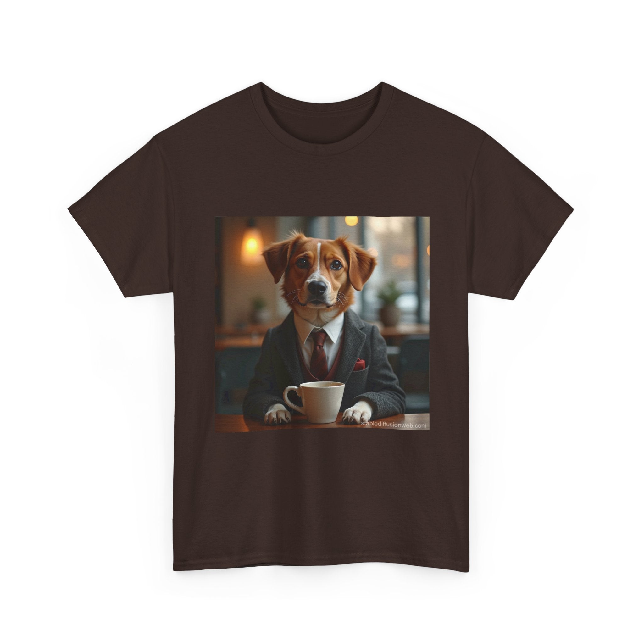 Dog in Suit Coffee Tee – Funny Canine Café T‑Shirt for Dog Lovers