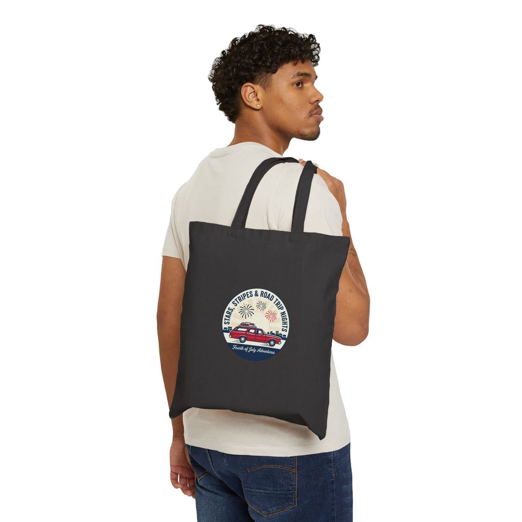 Vintage Road Trip Americana Tote Bag, Red White Blue Coastal Canvas Bag, Patriotic Beach Tote, USA Travel Bag, 4th of July Gift, American Summer Tote