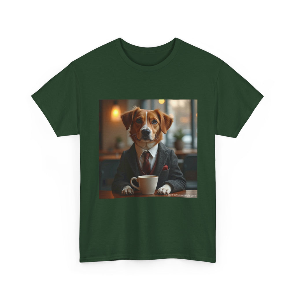 Dog in Suit Coffee Tee – Funny Canine Café T‑Shirt for Dog Lovers