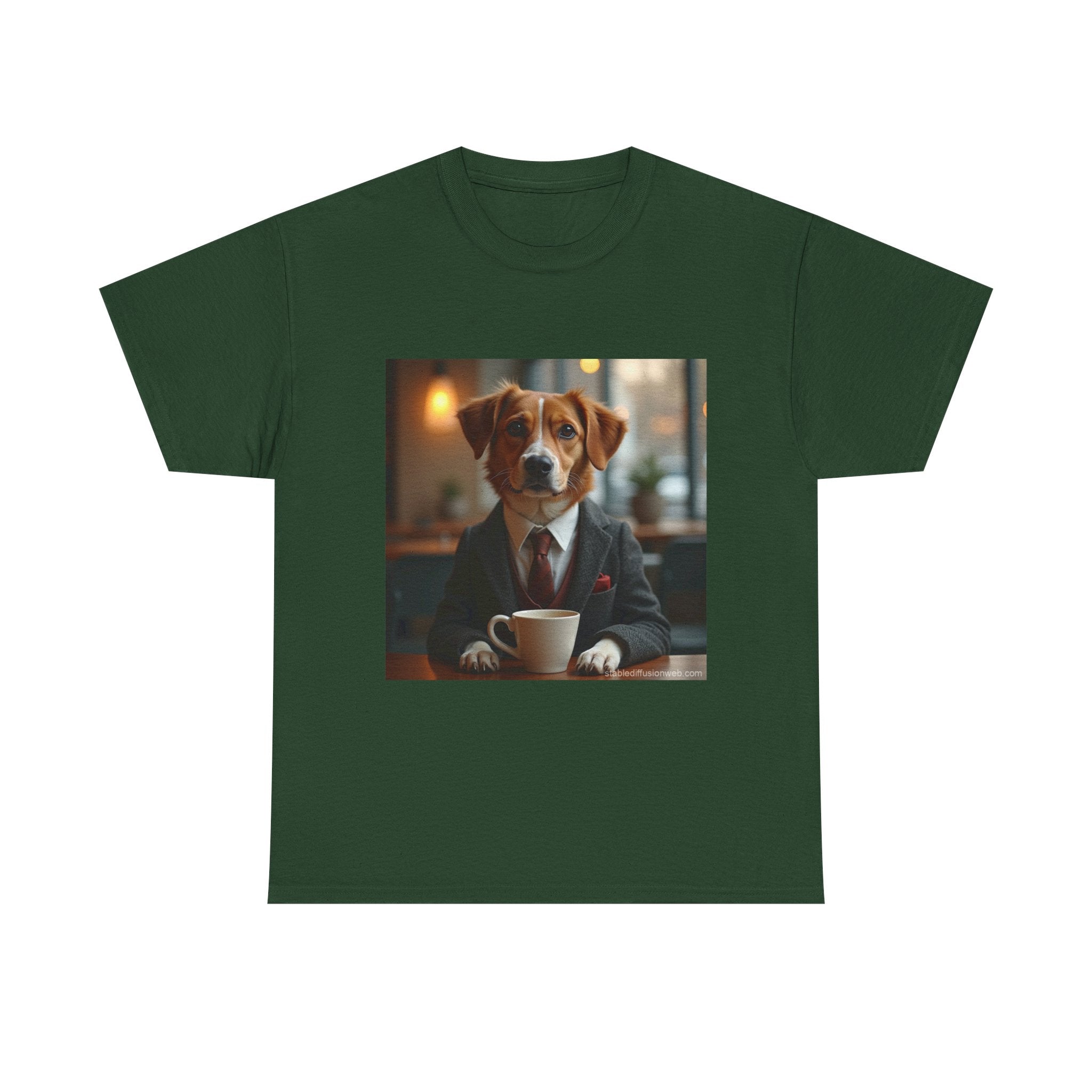 Dog in Suit Coffee Tee – Funny Canine Café T‑Shirt for Dog Lovers