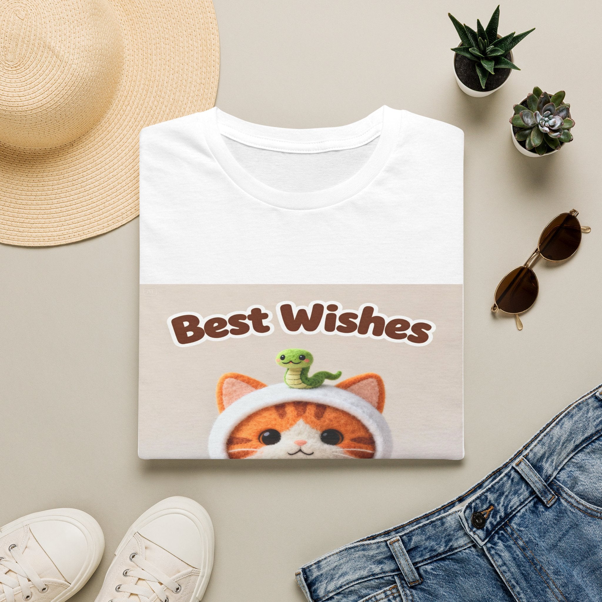Best Wishes Cat T-Shirt — Cute Lucky Cat Design (Good Fortune)