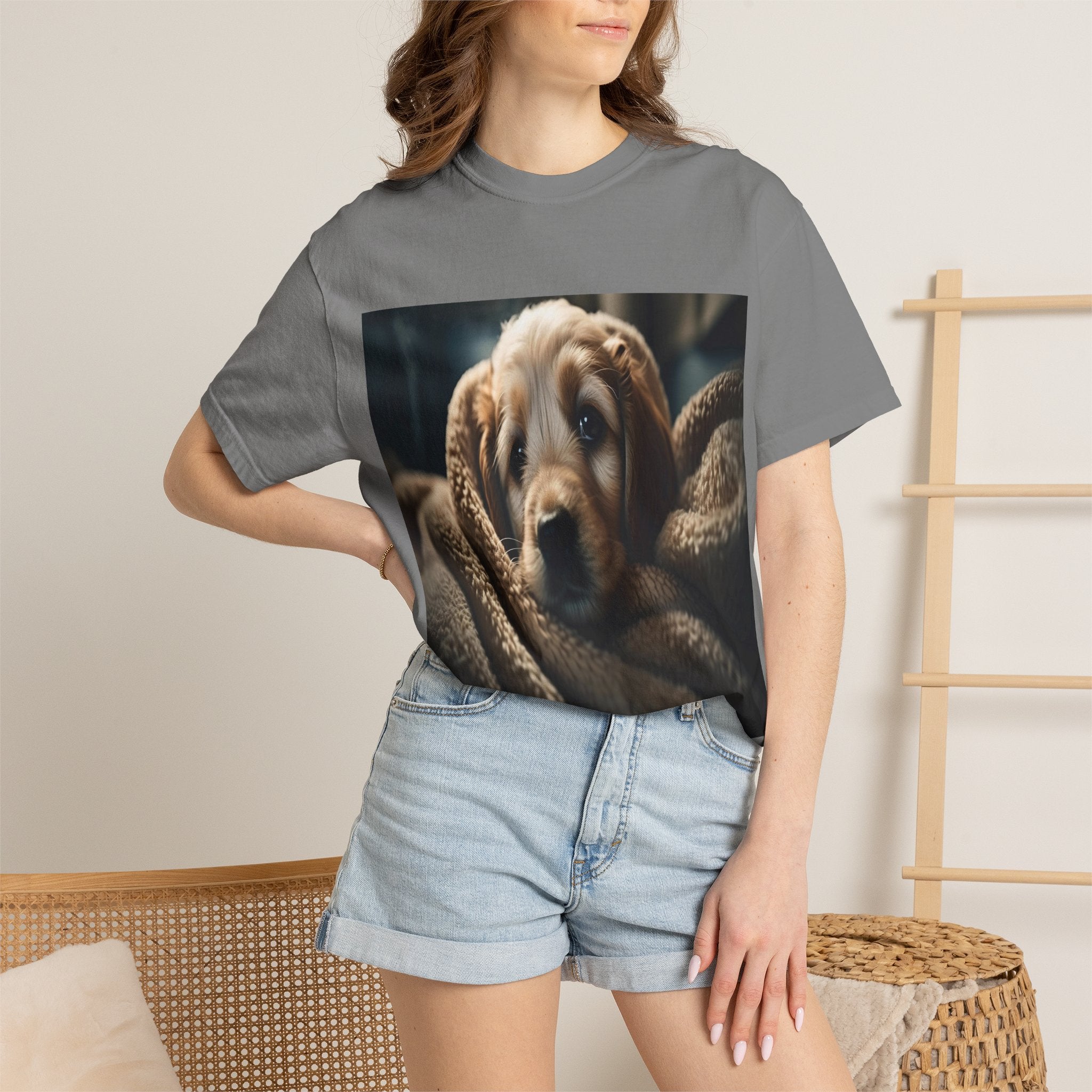 Cozy Puppy Photo T-Shirt — Cute Blanket Dog Graphic Tee