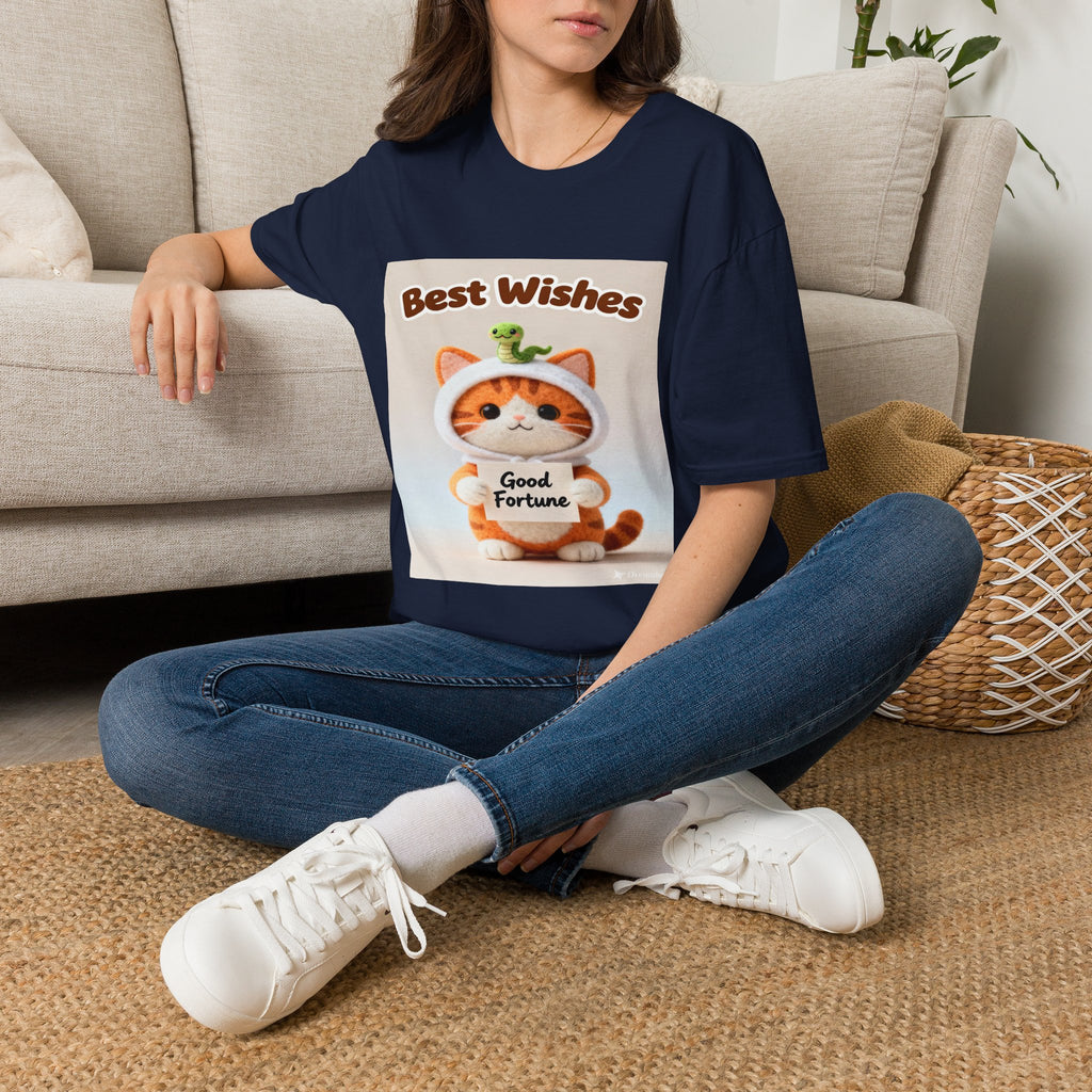 Best Wishes Cat T-Shirt — Cute Lucky Cat Design (Good Fortune)