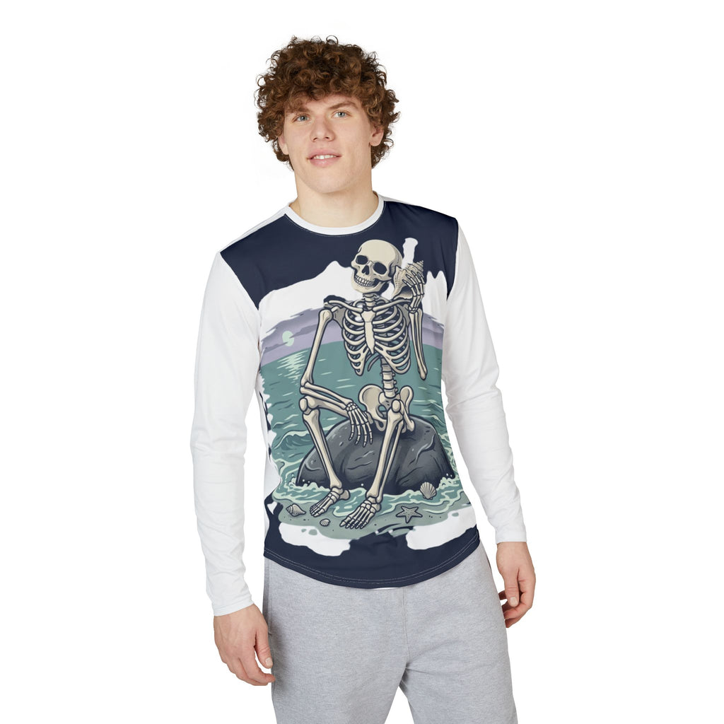 Men's Long Sleeve UV Shirt — Skeletal Surfer Graphic Sun Protection Tee
