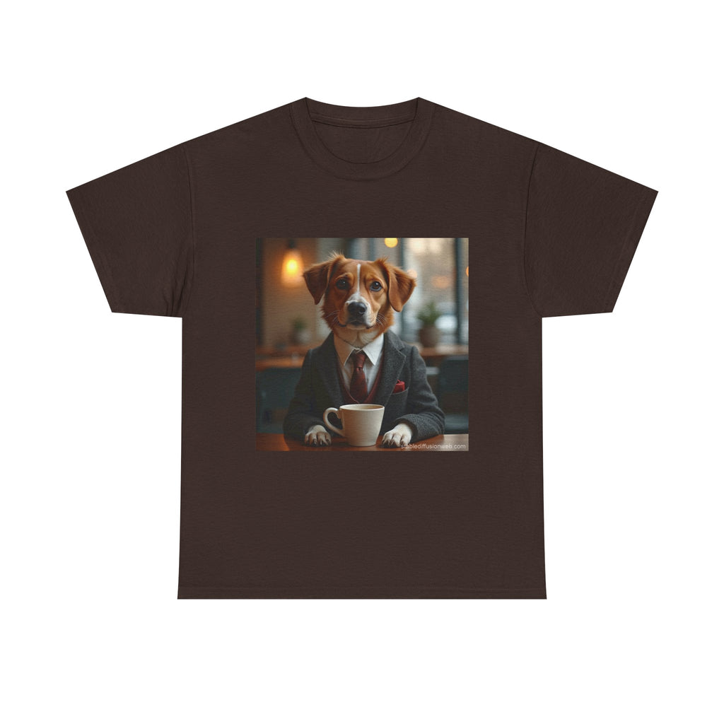 Dog in Suit Coffee Tee – Funny Canine Café T‑Shirt for Dog Lovers
