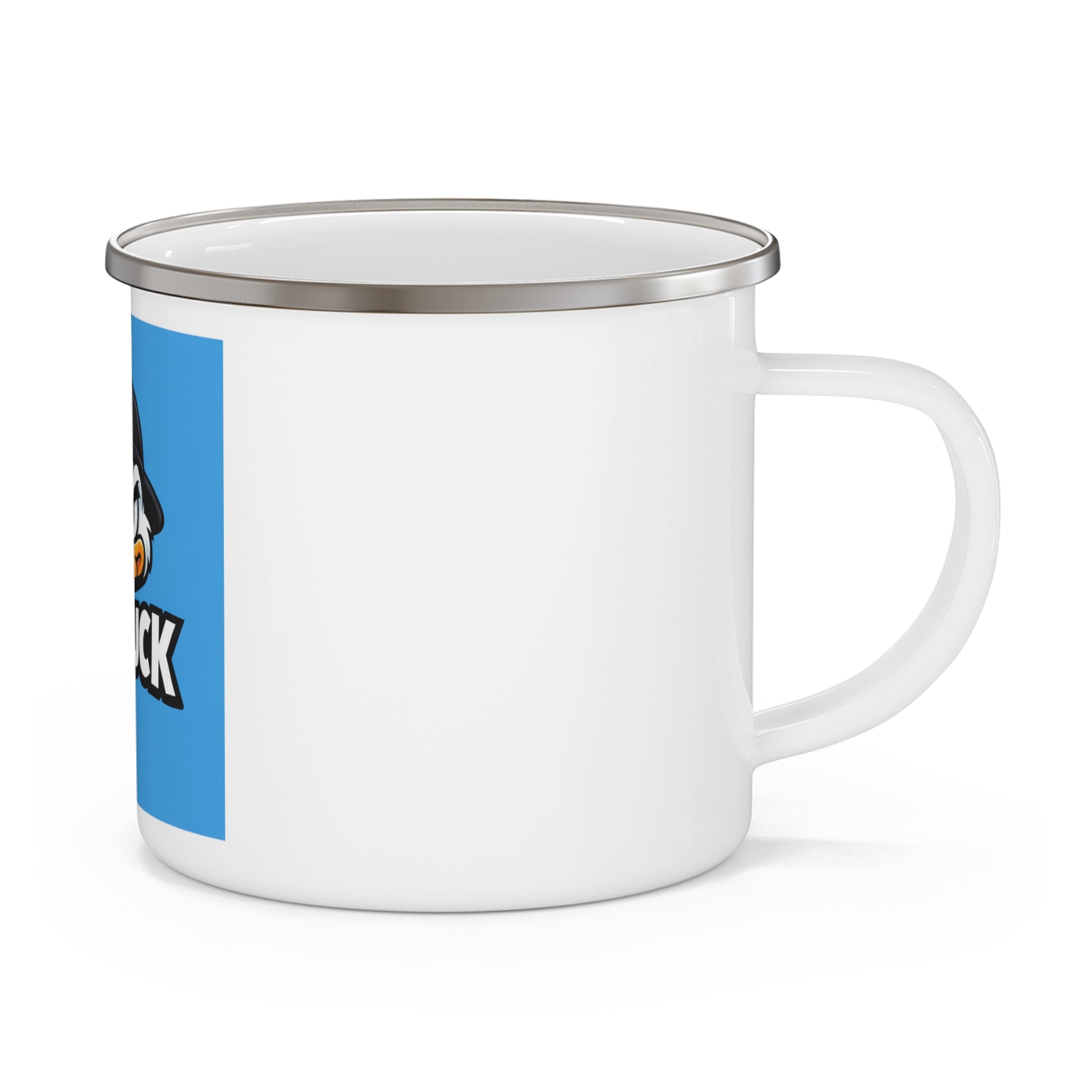 Mooduck Enamel Camping Mug — Angry Duck Logo Outdoor Coffee Cup