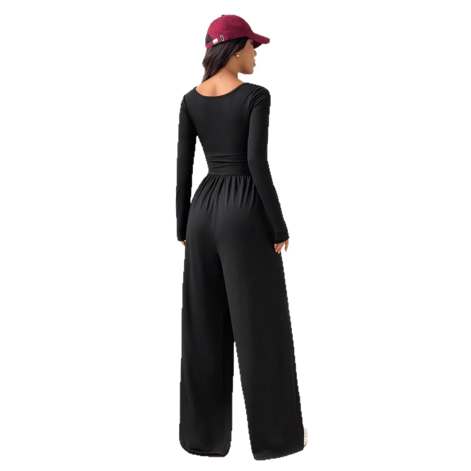 Square Neck Long Sleeve Wide Leg Jumpsuit