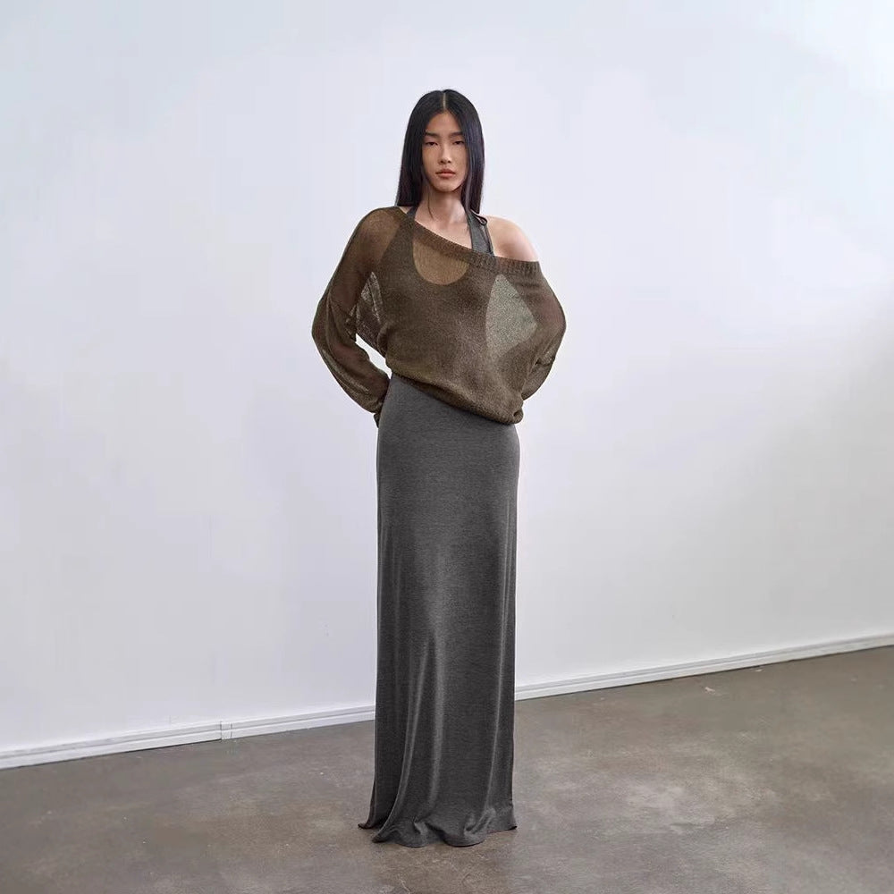 Halterneck Knitted Dress with Waist Strap